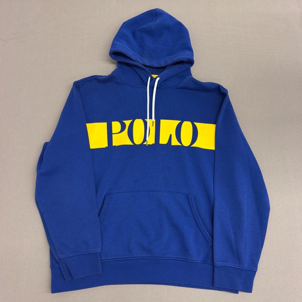Polo Ralph Lauren Mens XL Blue Yellow Graphic Logo Pullover Hoodie Sweatshirt